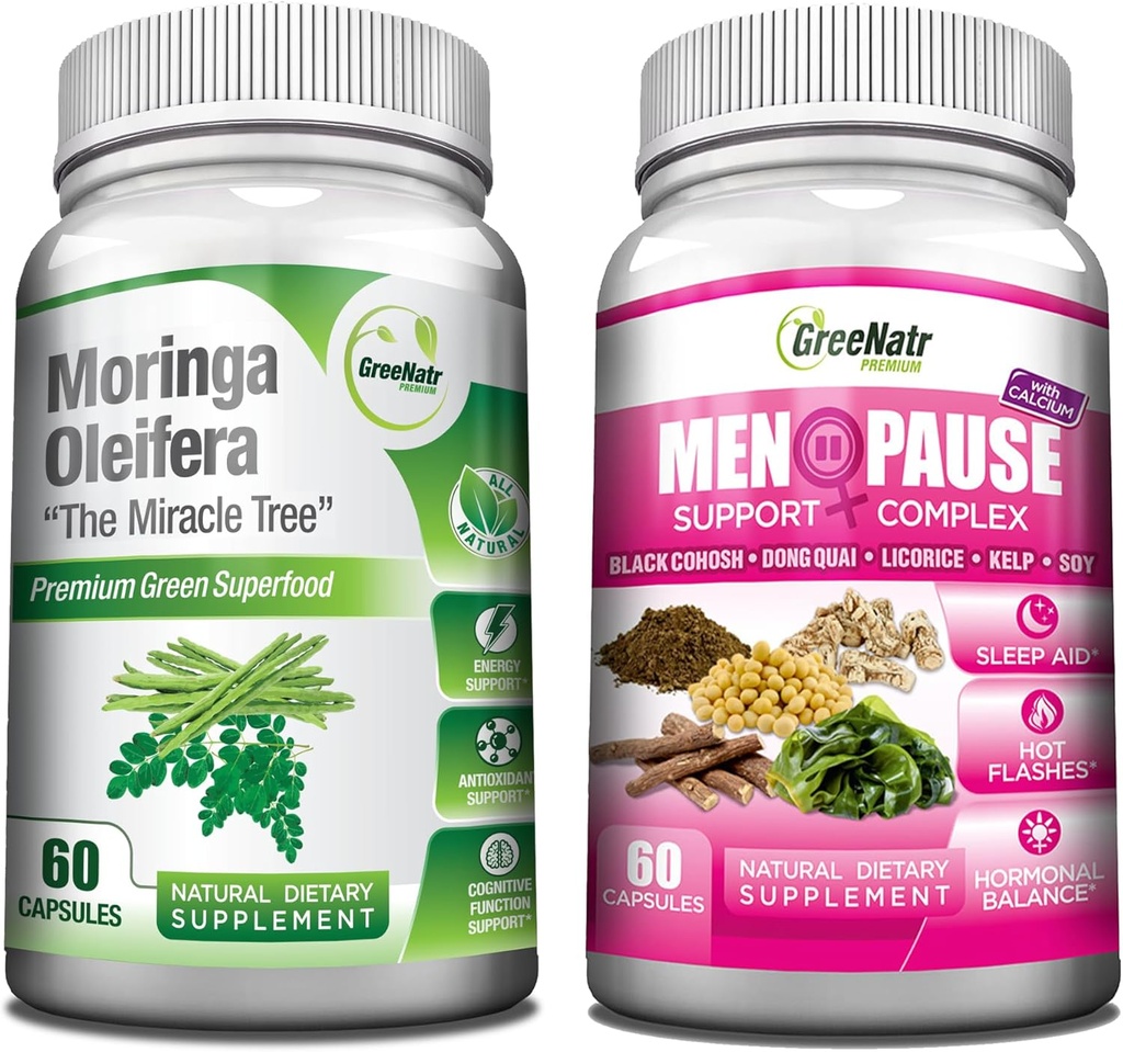 GreeNatr Pure Moringa Oleifera pentru îmbunătăţirea dispoziţiei Plus Menopauza Complex de suport pentru Flash-uri fierbinţi, Sweats & Mood Swings Relief