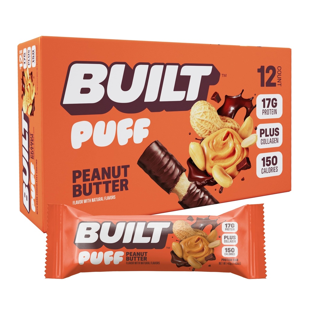 Bar construit, Puff Proteine Baruri, Unt de arahide Puff, 17g Proteine Snacks, On-The-Go Bars, Doar 150 Calorii, 6g Zahăr, Colagen, Gluten gratuit, 12 Conte