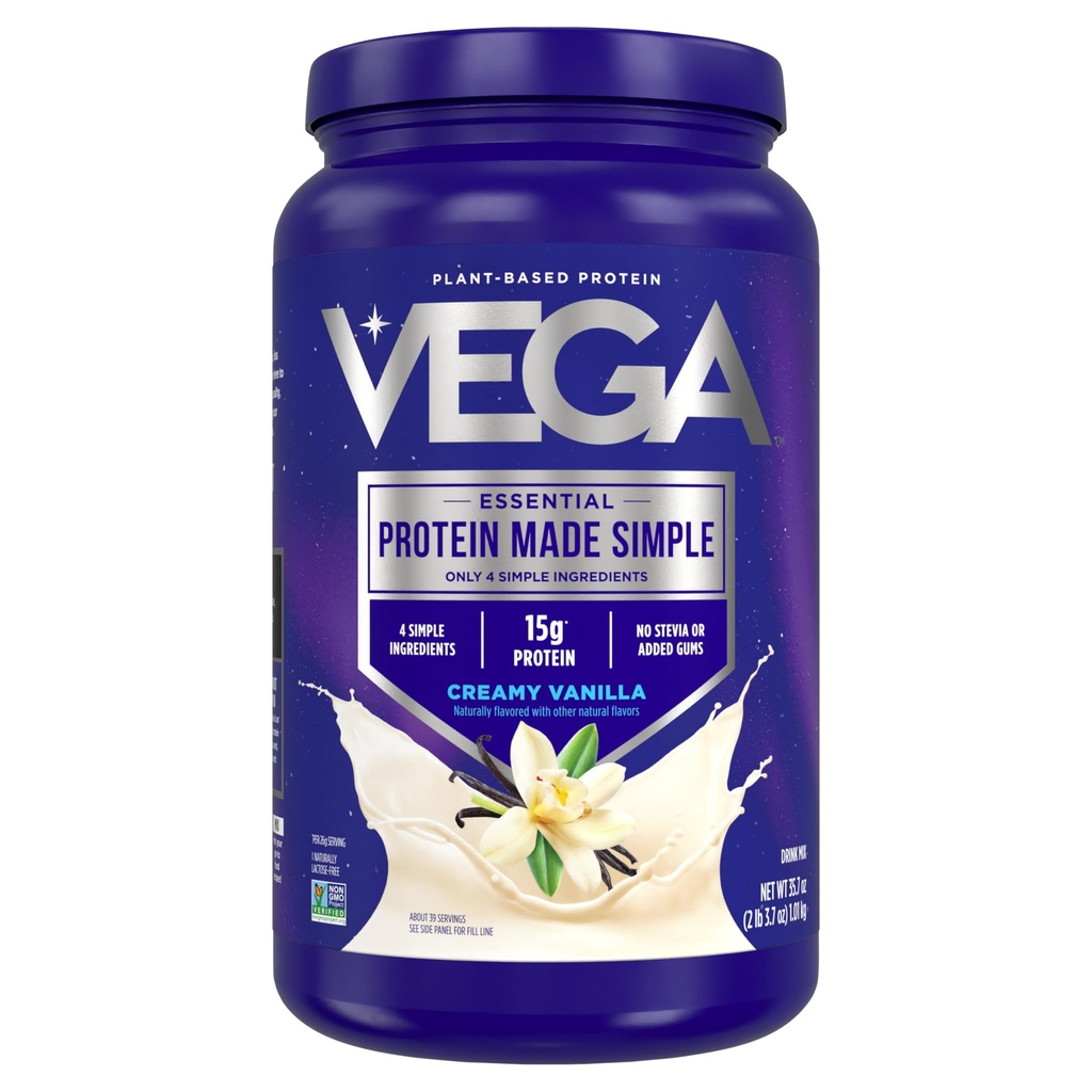 Vega proteine fabricate praf de proteine simple, vanilie - Stevia gratuit, Vegan, pe bază de plante, sănătos, gluten gratuit, Pea Proteina pentru femei și bărbați, 2.2 lbs (Packing May Vary)