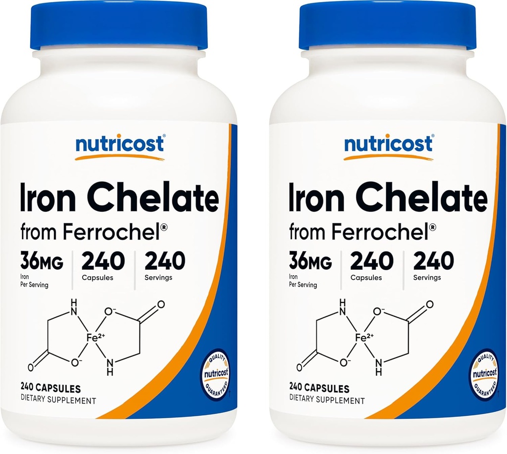 Nutricost Chelated Iron, As Ferrochel, 36mg, 240 Capsule (2 Sticle)