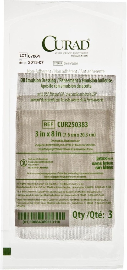CURAD ulei steril neaderent Emulsie tifon dressing, 3" x 8 ", Perfect pentru îngrijirea rănilor, Pachet de 648