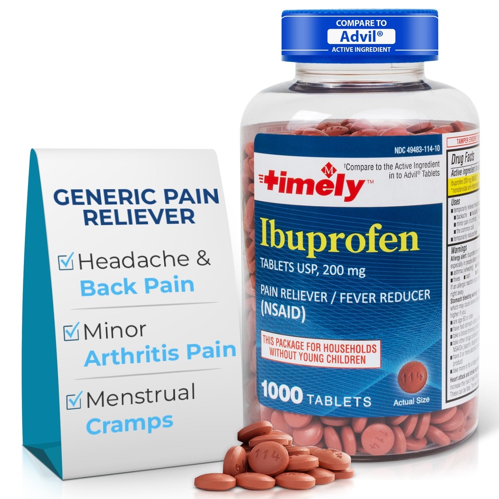 Timpul-CAP LABS, INC. Timp util Ibuprofen 200 mg 1000 comprimate - pastile de ameliorare a durerii și Reducere a febrei - pentru ameliorarea durerilor de cap, dureri menstruale, dureri de dinți, mușchi, dureri de artrită și dureri ale corpului