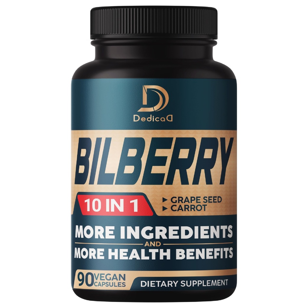 10in1 Extract de bilberry pentru ochi Supliment pentru 3 luni - echivalent 9260 mg cu semințe de struguri, morcov, elderberry, Eyebright, Querbetin & More Herbs - non-GMO, Gluten Free - 90 Vegan capsule