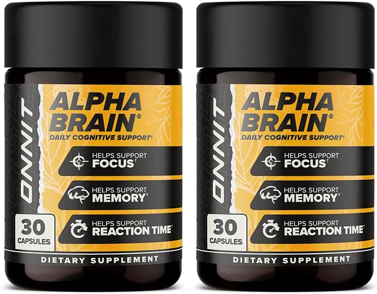 ONNIT Alpha Brain Premium Nootrop Creier Supliment pentru bărbaţi şi femei - capsule de focalizare fără cofeină pentru concentrare, Claritate mentala si suport de memorie - Gheara Cat, Bacopa, Oat Straw (30ct 2-Pack)