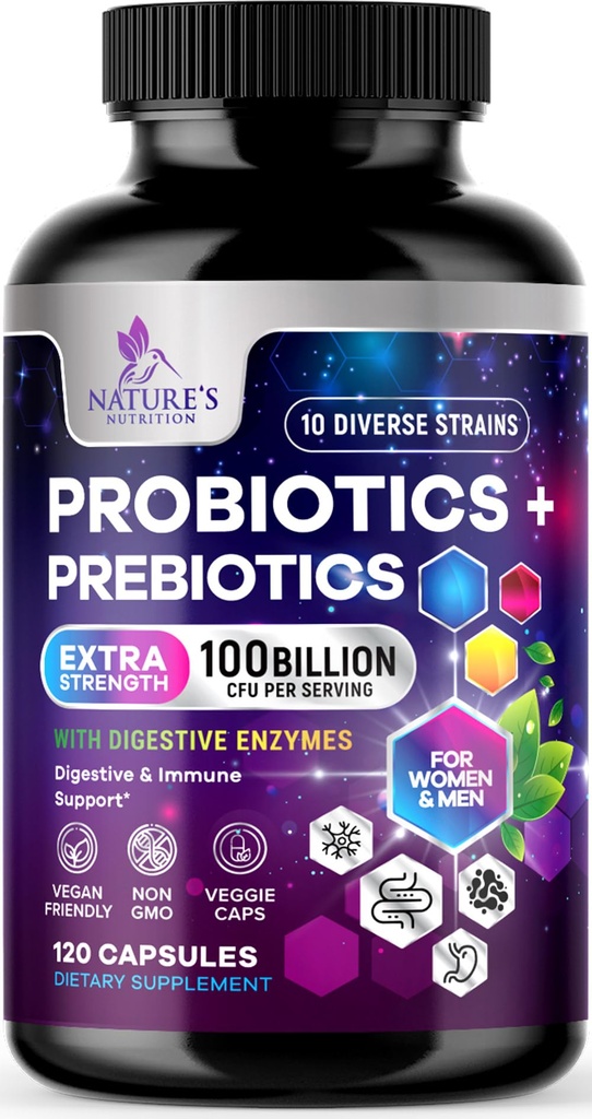 Probiotice 100 Miliarde CFU per servire - 10 Premium Straiuri + Premium Premium Premium Premium Premiotice - Cel mai bun supliment probiotic pentru femei si barbati - sustine sanatatea imuna, digestiva, constipatie si gaz ocazional - 120 capsule