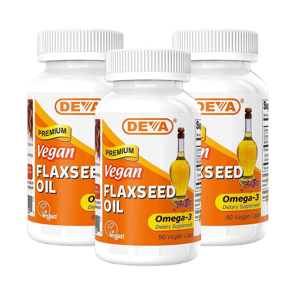 DEVA Organic Vegan Vitamine ulei de semințe de in - bogat în Omega-3, rece-Pressed & Nerafinat - 90 capsule (Pachet de 3)
