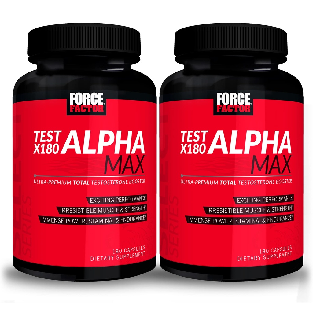 Test FACTOR FORCE X180 Alpha Max, 2-Pack, Testosteron total și oxid de azot Booster pentru bărbați cu semințe de schinduf & Tribulus pentru a crește fluxul sanguin și îmbunătățirea performanței sportiv masculine, 360 capsule