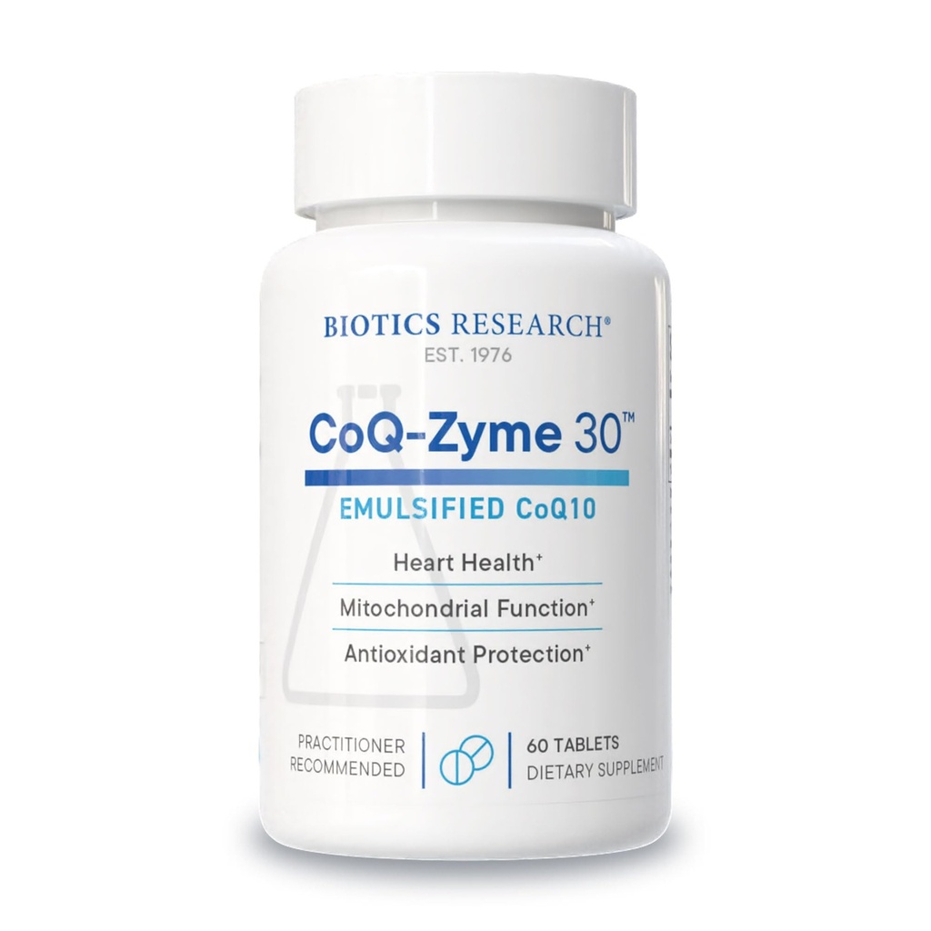 Biotics Research CoQZyme 30 Milligram de coenzimă emulsionată Q10 CoQ10, Provizii Superoxid dismutază şi catalază, Doi antioxidanţi importanţi 60 Tabs