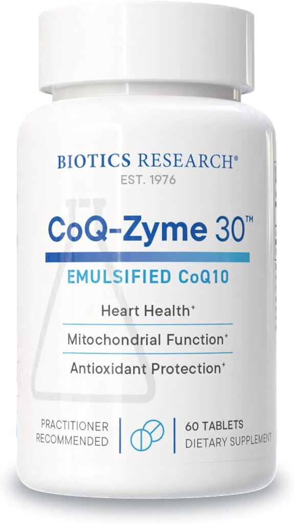 Biotics Research CoQZyme 30 Milligram de coenzimă emulsionată Q10 CoQ10, Provizii Superoxid dismutază şi catalază, Doi antioxidanţi importanţi 60 Tabs