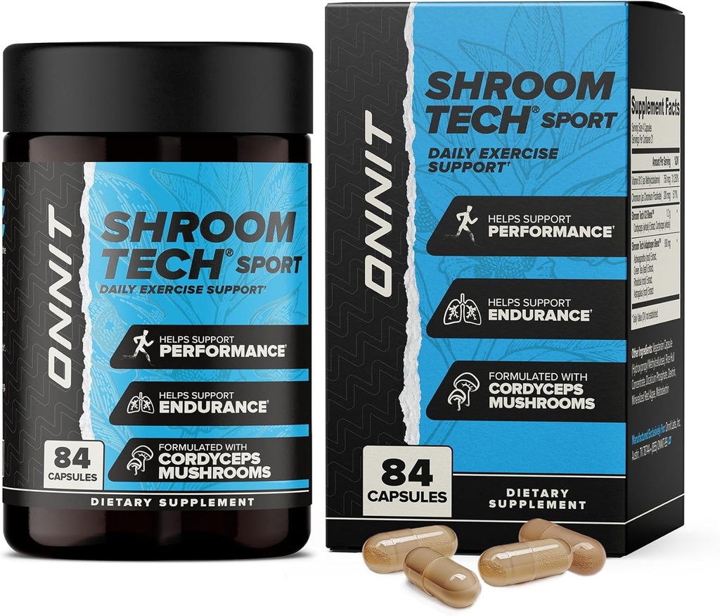 ONNIT Shroom Tech Sport Zilnic de suport pentru exercitii capsule, Pre Antrenament Supliment cu Cordyceps Ciuperci, Cafeina-gratuit supliment alimentar pentru suport zilnic de energie, 84 Conte