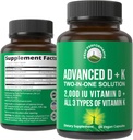 Performanţa maximă Advanced Vitamina D 2000 UI cu toate cele 3 tipuri de vitamina K Vitamina D3 şi vitamina K2, K1, MK-7 (MK7), Suplimente MK4. Pastile vegetale mici şi uşor de înghiţit (2000 UI)
