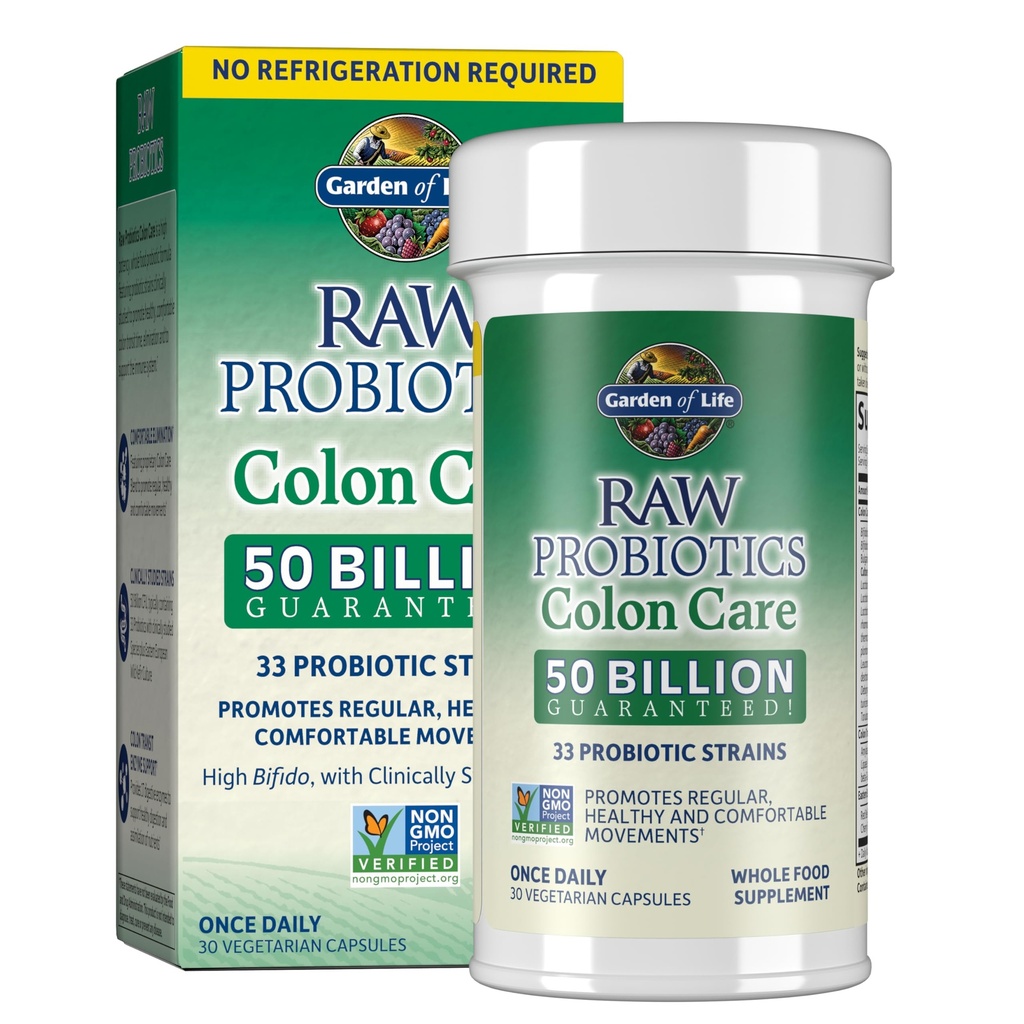 Grădina de viață Probiotice pentru femei și bărbați - Probiotice brute Colon Care 50 Miliarde CFU și enzime, Perioada de valabilitate Stable Acidophilus Probiotic o dată pe zi pentru Regularitate și Asistență pentru sănătate imună, 30 Capsule
