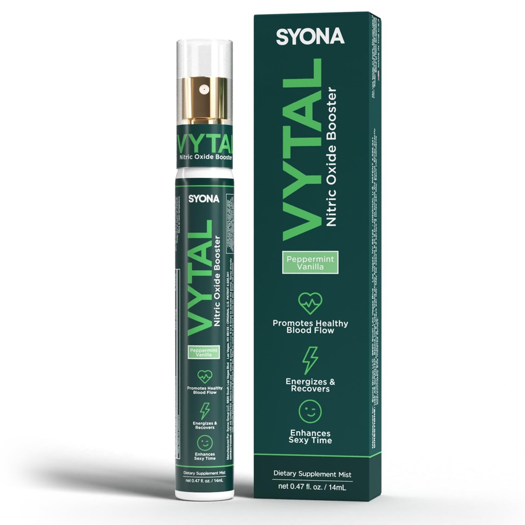 SYONA - VYTAL - Spray de stimulare - Cardiovasculară și cognitivă - Aromă de mentă și vanilie - B12, B3, L-Arginină - Flacon de pompă de 14 ml