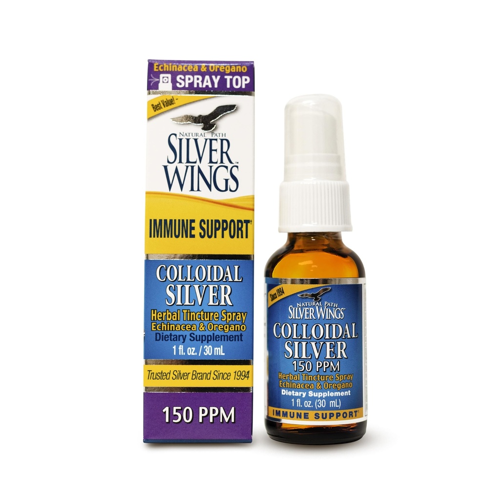 Natural Path Aripi de argint coloidale de argint 150ppm (750mcg) w/Echinacea & Oregano Immune Supplement - 1 fl. oz Spray