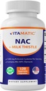 Vitamatic NAC Supliment N-Acetyl-L-Cysteine (NAC) cu lapte Thistle 50:1 Extract - Suporturi Imune, Respirator, Sănătatea Ficatului, 1200 mg per Serving, 120 Veg Capsule