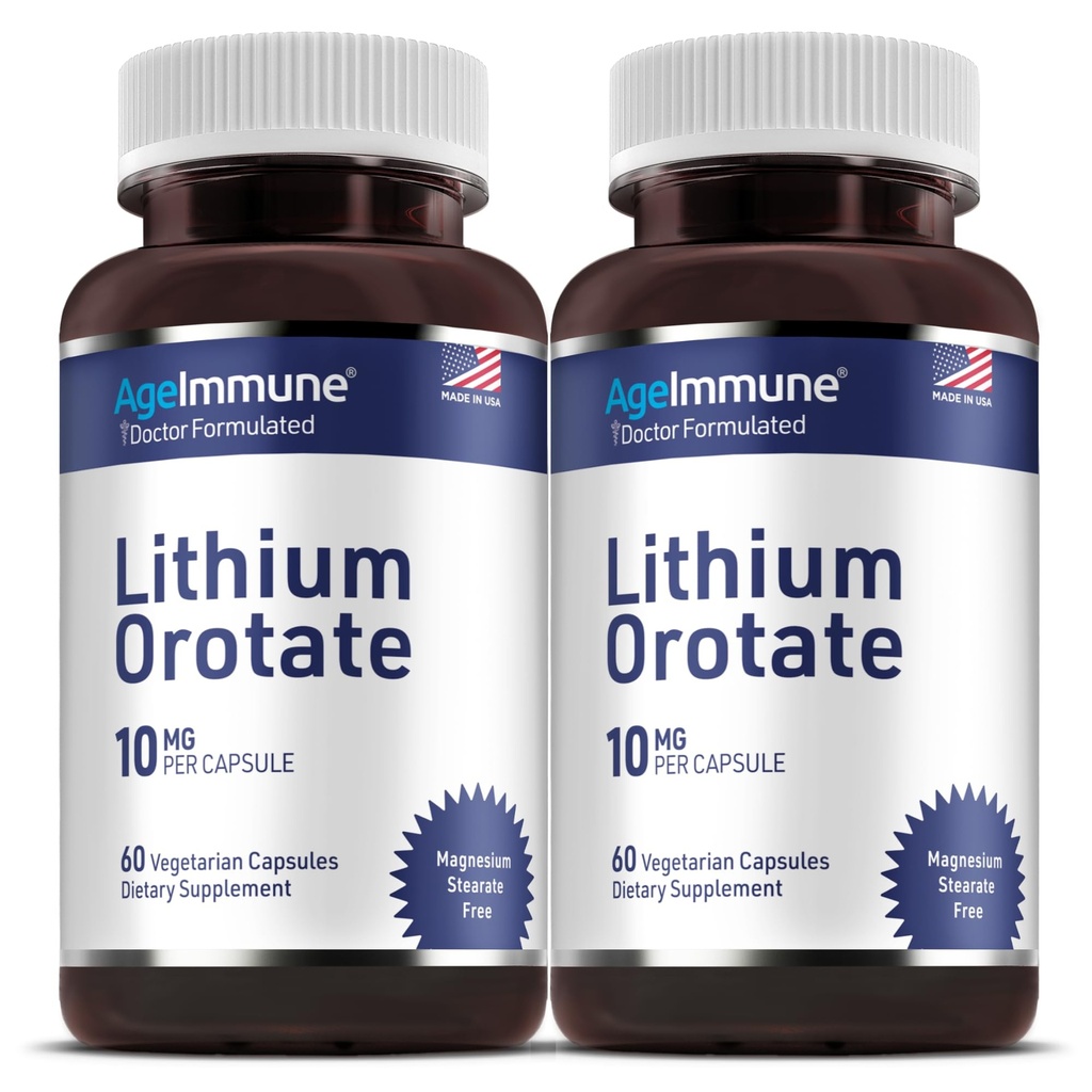 Litiu Orotate Supliment 10mg, 60 capsule vegetariene. Susţine memoria şi wellness emoţional. Suplimente gratuite Stearate de magneziu. (2)
