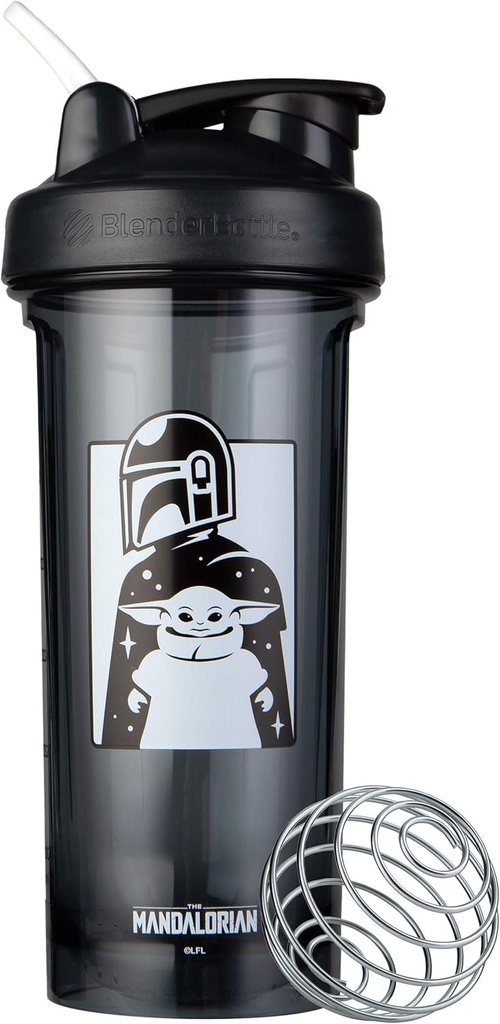 BlenderBottle Star Wars Shaker Bottle Pro Series Perfect pentru Shake-uri de proteine și antrenament pre, 28-Ounce, Mandalorian & Child