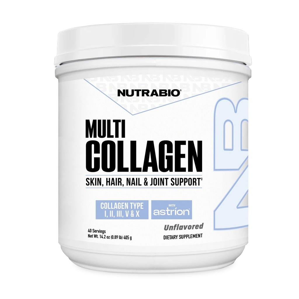 NutraBio Multi Colagen Powder- Colagen peptide hidrolizate pentru stralucirea parului si piele- Grass-Fed- Colagen pulbere pentru femei si barbati- 40 serviri