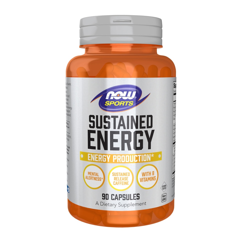 now Foods Sports, Se susţine producerea de energie electrică* Alertă mintală* Eliberare susţinută Cafeină cu B Vitamine 90 Veg Capsule
