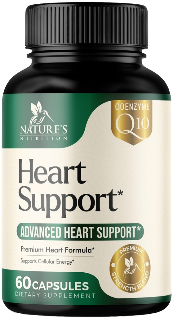 Suplimente cardiace pentru barbati si femei 1650mg - Antioxidanti pentru suport de sanatate cardiaca cu CoQ10, Hawthorn, plante Sterol & mai multe vitamine pentru a sprijini producția de oxid de azot și energie, non-GMO - 60 capsule