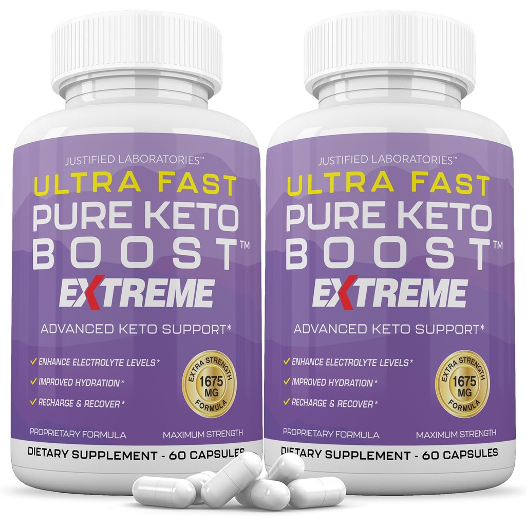 (2 ambalaj) Ultra rapid Pure Keto Boost Pastile Keto extreme 1675MG Formula nouă și îmbunătățită conține cidru de mere Oțet extra Fecioară Olive Pulbere de ulei verde Ceai Leaf 120 capsule