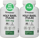 Sfântul Basil (Tulsi) 500 mg (2 ambalaj) Relaxare şi sprijin pentru imunitate Suplimentul Adaptogen - 120 zile de aprovizionare - Sfinte capsule de frunze de basil - Vegan - non-GMO - Suplimente fără gluten