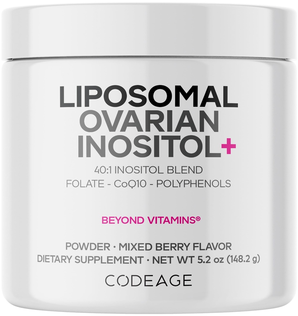Pudră de inositol lipozomal ovar - Myo-Inositol & D-Chiro-Inositol 40:1 Blend, Folate 5-MTHF, CoQ10, rodie și afine sălbatice - aprovizionare cu 2-luna - Aromă mixtă Berry - Non-GMO, 60 Servings