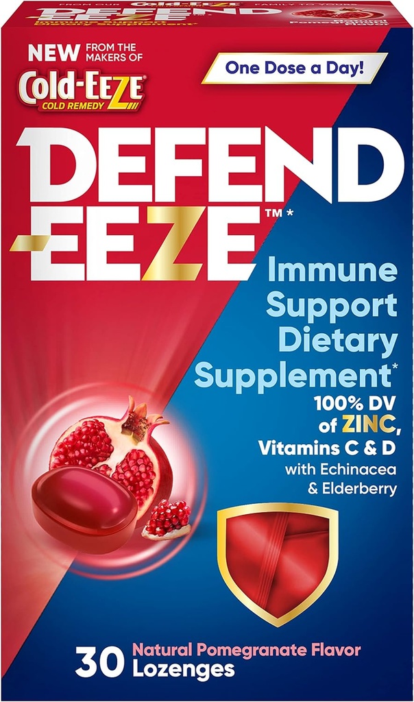 Apără-EZE suport imunitar Supliment alimentar Lozenges, 100% zilnic valoare de zinc, vitamine C & D pe doză, cu echinacea & Elderberry, rodie aroma, 30 Lozenges