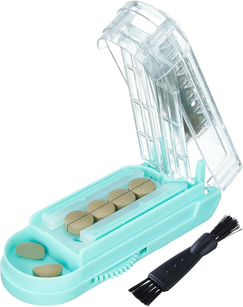 Pilula Cutter pentru mai multe pastile la un moment dat, Pilula Cutter Splitter pentru pastile mici și mici, Pilula Cutter pentru pastile mici sau mari, Pilula Splitter cu lama de oțel inoxidabil ascuțite ascunse (Blue+Clear)