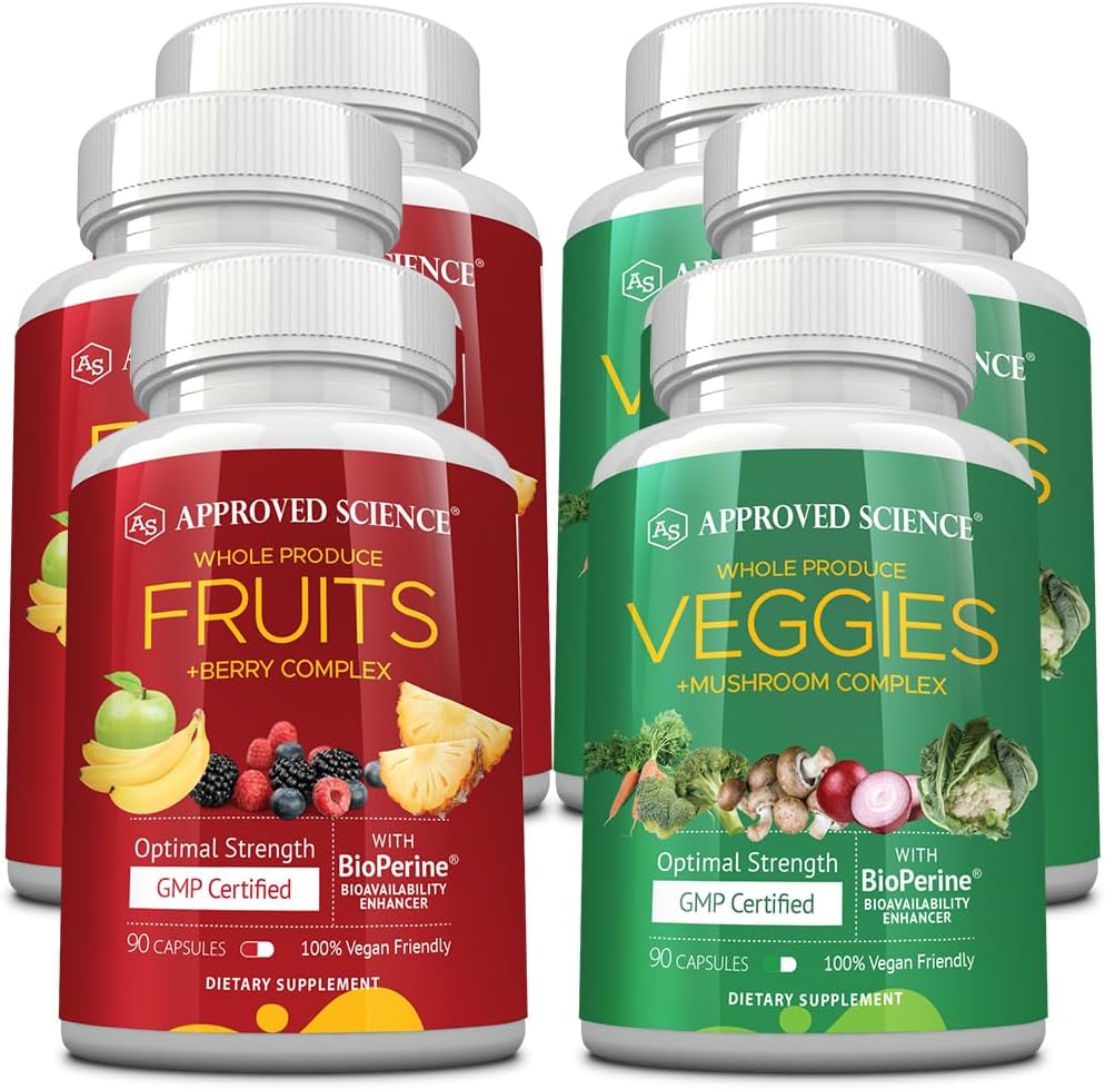 Stiinta aprobata Fructe si legume - 42 Fructe integrale si Supliment vegetal - imbunatatirea sanatatii si vitalitatii - Vitamine Naturale, Minerale, Antioxidanti - 270 Capsule Fiecare - alimentarea cu 3 luni