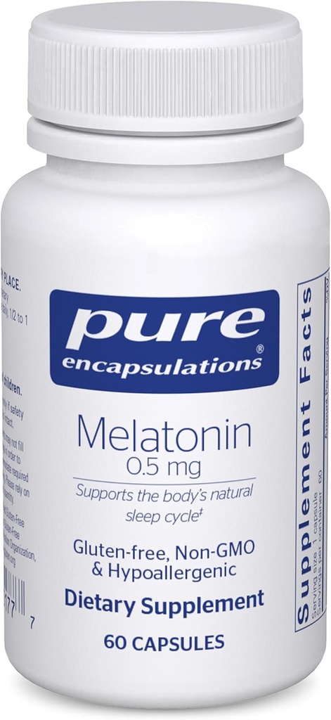 Pure Encapsulations Melatonin 0,5 mg - Natural Sleep Helper for Bedtime - Regulates Sleep-Wake Cycle - 0,5 mg Melatonin - Vegan & Non-GMO - 60 Capsule