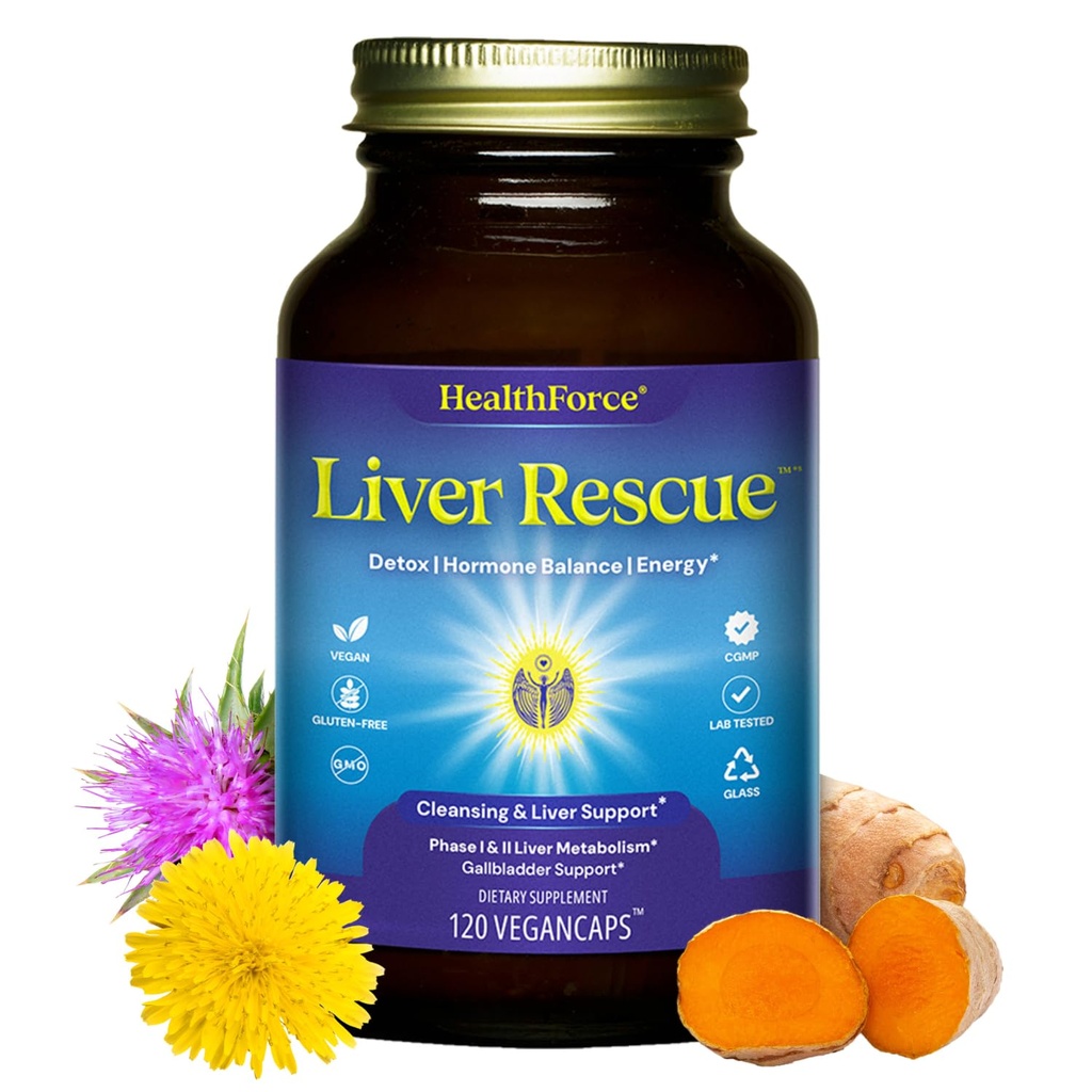 HealthForce Super Foods Liver Rescue - Natural Liver Cleanse - with Milk Thistle & Dandelion Root - Gluten-Free & Vegan - 120 Capsule
