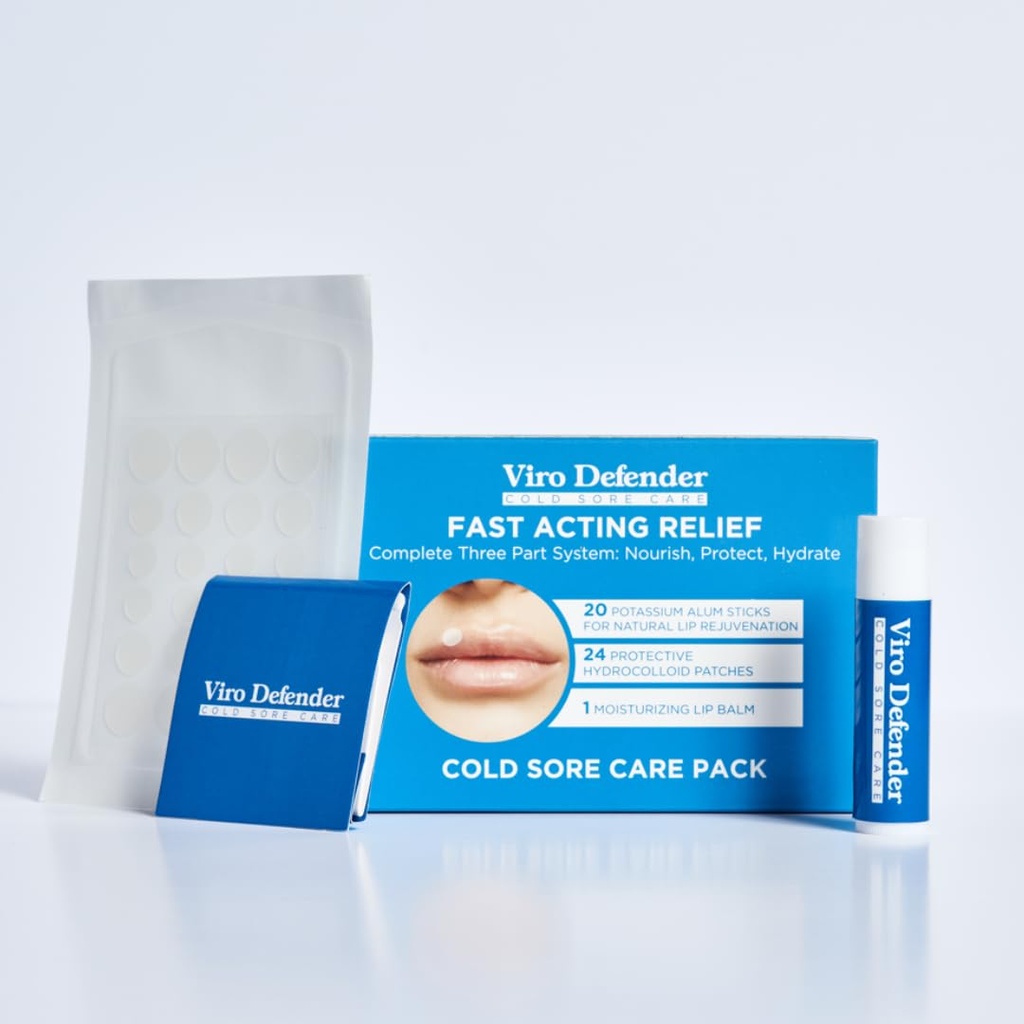 Hydrocolloid & Alum Stone Cold Sore Pack este un prim-de-its-Kind, Revolutionary trei părți tratament, Combinând patch-uri hidrocoloid, Alum Stone, & Lip Balm la Soothe Your Cold Sore