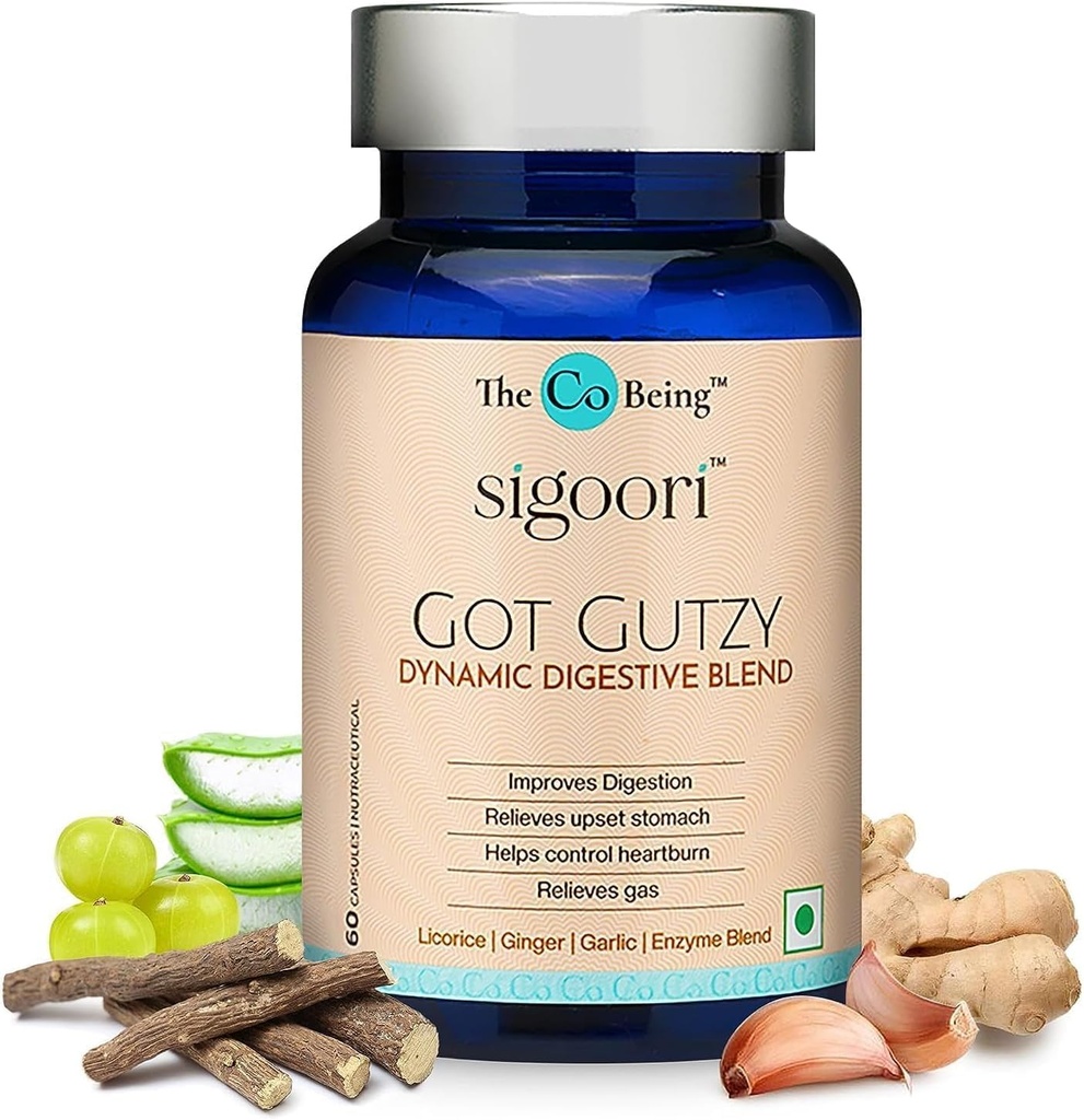 Suplimente pentru bărbați și femei, Got Gutzy, Conține Turmeric, Ghimbir, Licorice, Aloe Vera și Enzime digestive, pentru Sănătate Digestivă, Aciditate, Constipație, Greață, 60 Capsule.