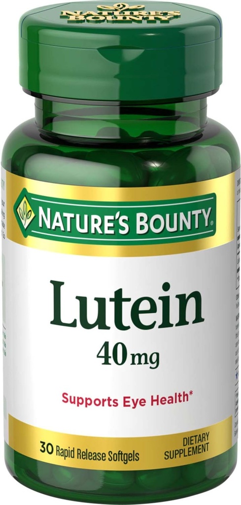 Natura lui Bounty Lutein pastile, suplimente de sanatate a ochilor si vitamine, suport Vision Health, 40 mg, 30 Softgels