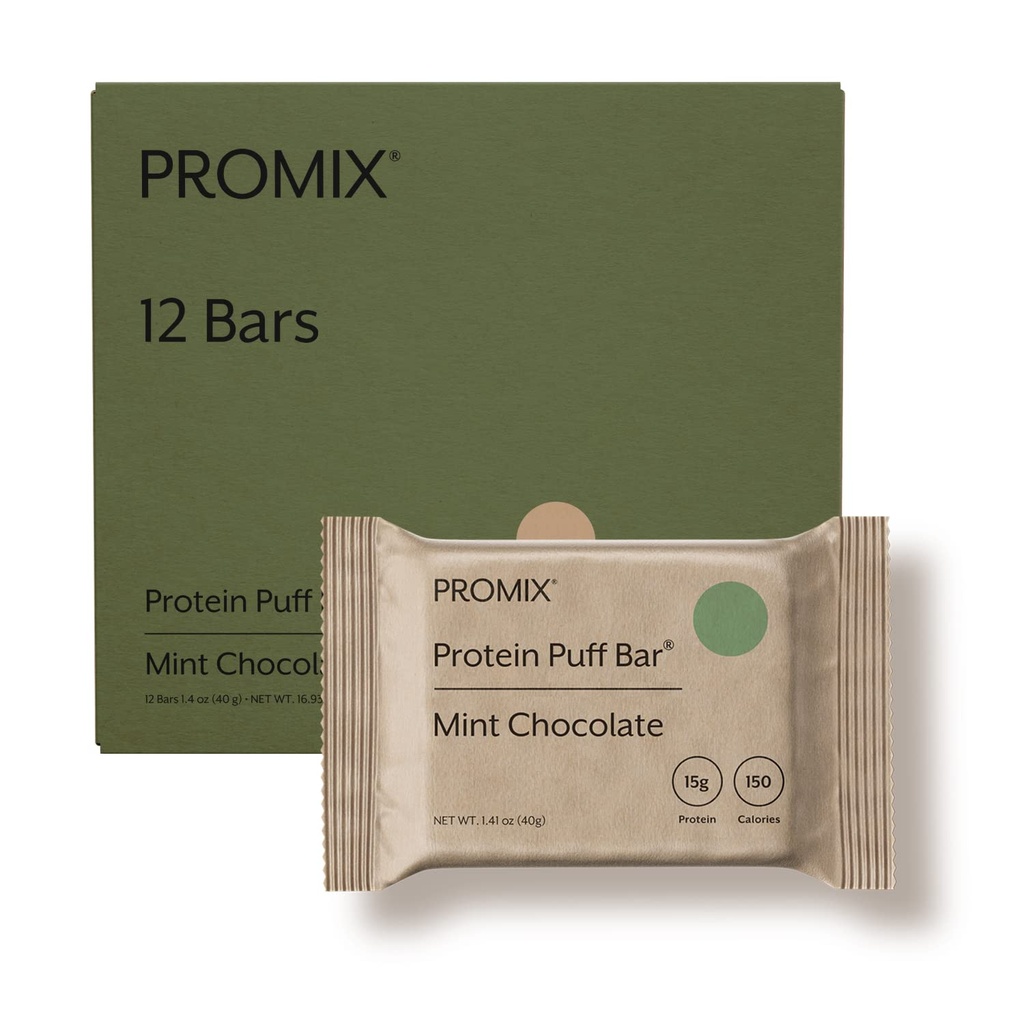 ProMix Nutritie Proteine Puff Baruri - Menta Ciocolata- Marshmallow Crispy Treat - Mare Tasting & Sanatos Pe Go Snack - Proteina mare & Calorie scăzut -Free De Gluten, Soy, & Porumb - 12 Baruri