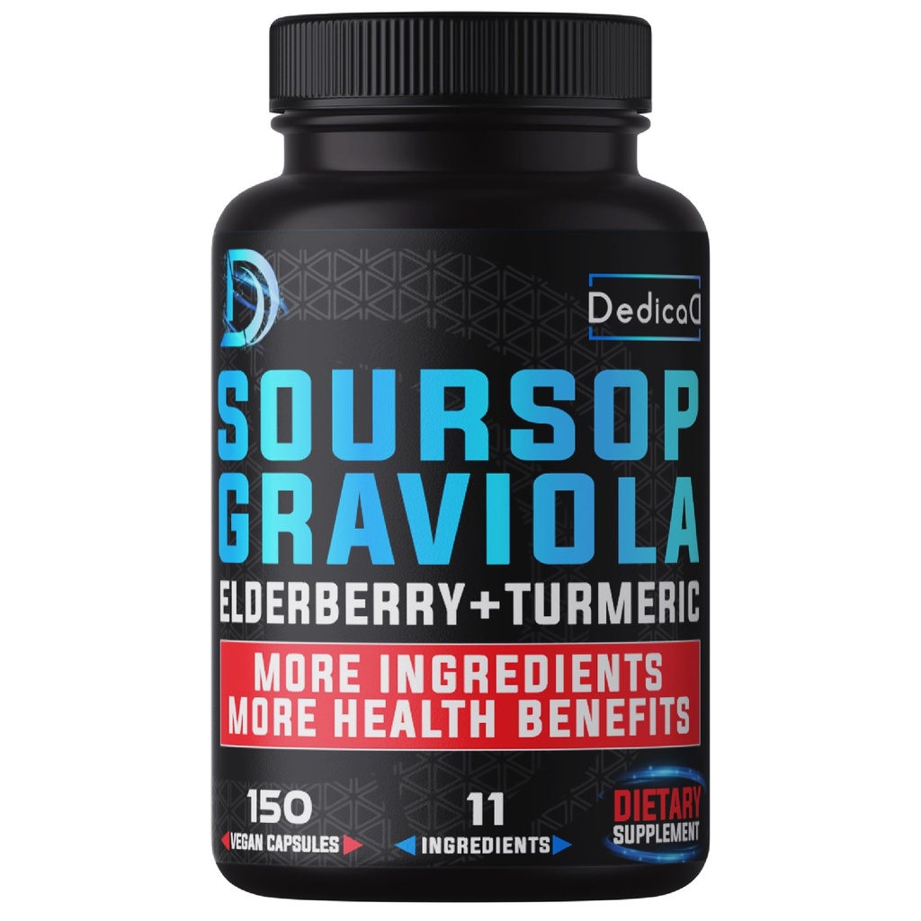 11in1 Capsule Graviola Soursop pentru 5 luni de aprovizionare cu fructe Soursop, Elderberry, Turmeric, Ginger, Mulgemi de lapte, Cranberry & More - Mood, Immune & Body Health - 150 de capsule Vegane