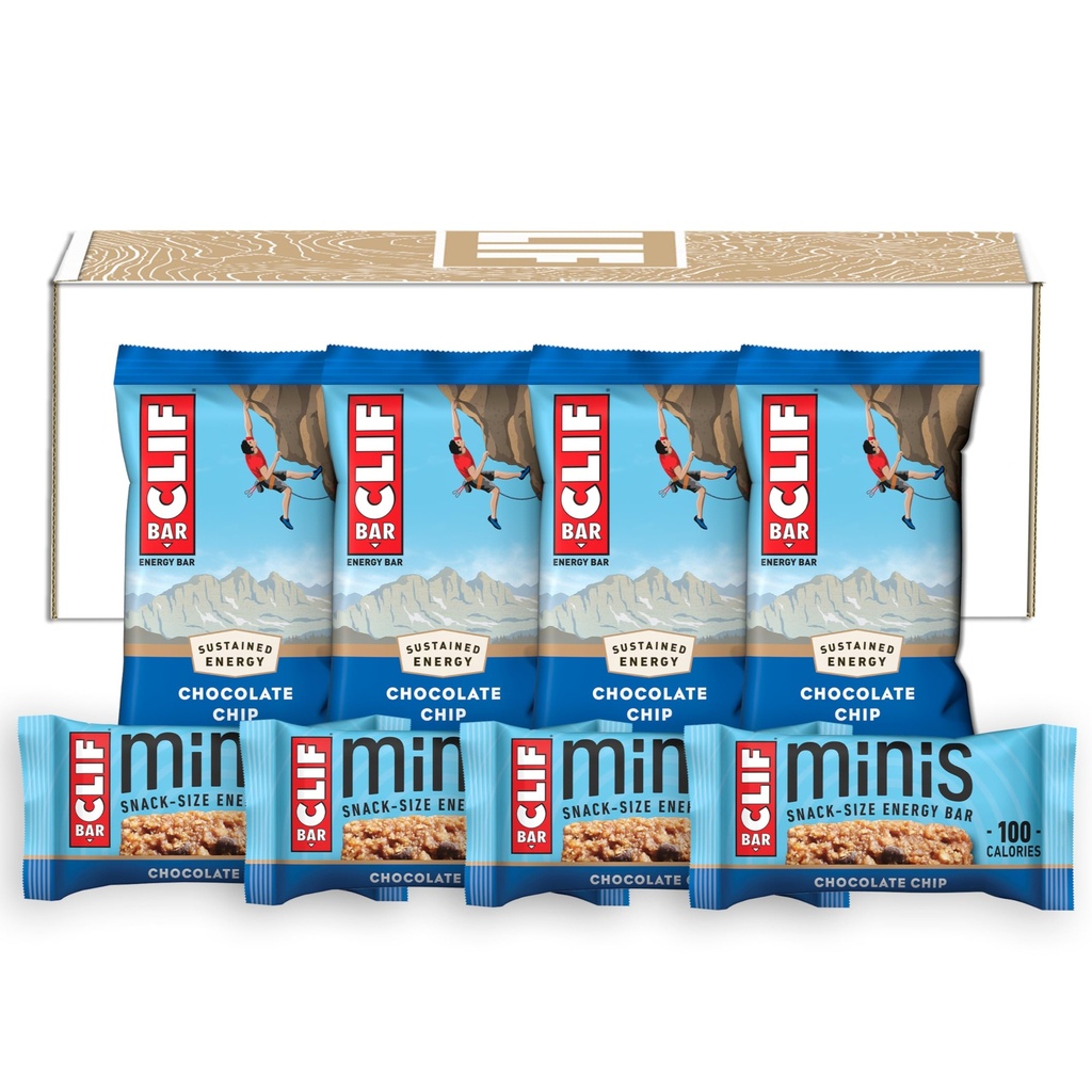 CLIF BAR - Ciocolata Chip - batoane de marime maxima si mini-energetica - Made with Organic Oats - Non-GMO - Plant based - 2.4 oz. si 0.99 oz. (20 Conte)