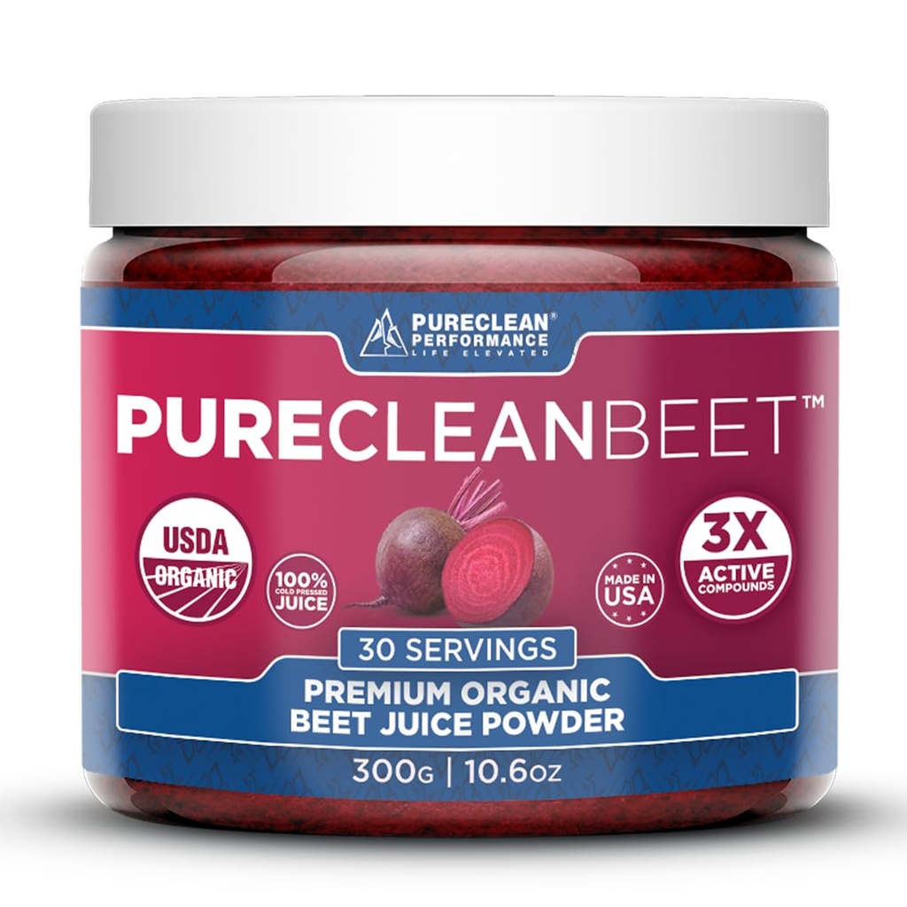 PureClean Beet Premium Beet Juice Powder - 100% organic oxid de azot suport pentru Clinic-Proven 3X Circulație mai mare, Rezistență & Energie - Proudly rece-Pressed, Eco Friendly, SUA - 30 Servings