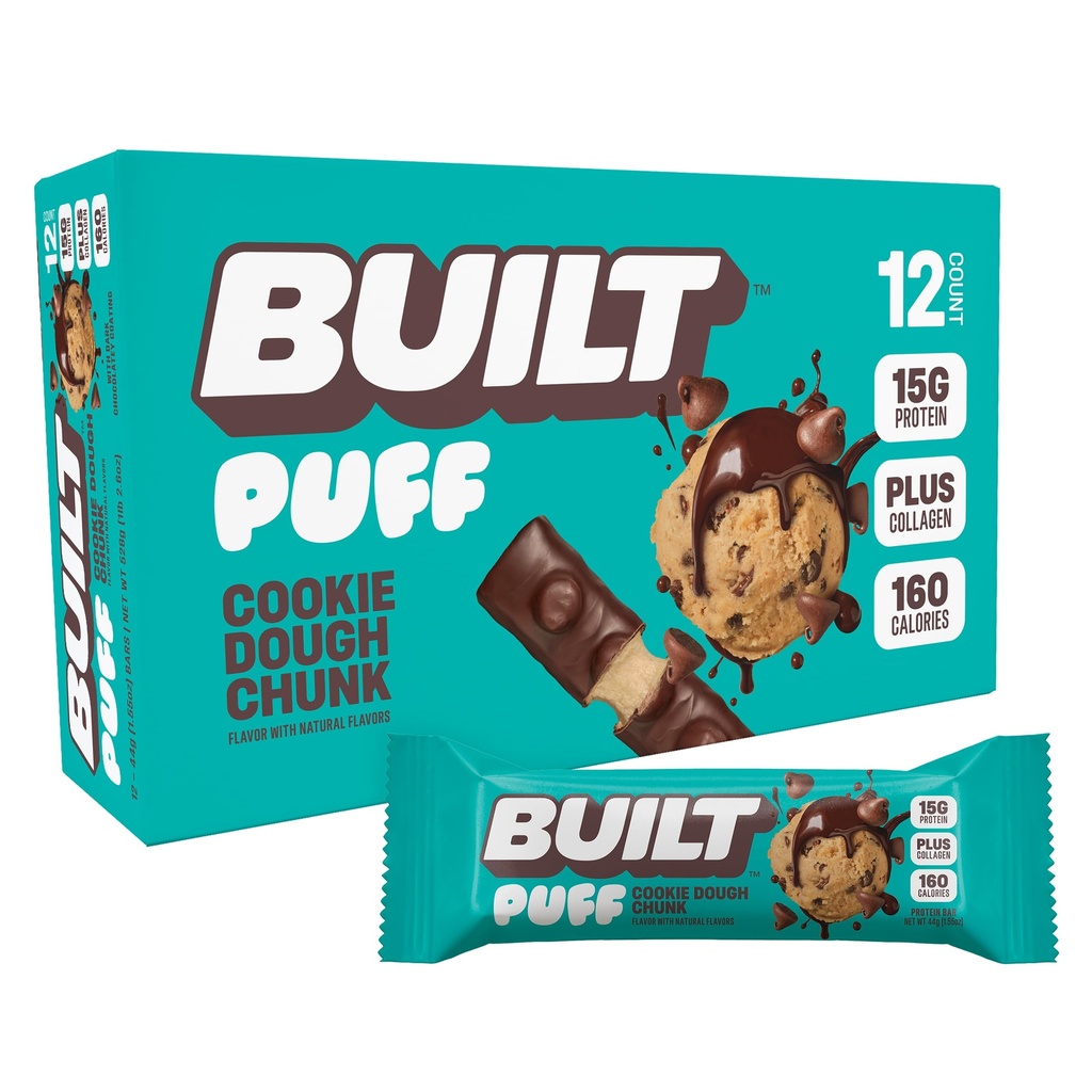 Built Bar, Puff Proteine Bars, Cookie Dough Chunk Puff, 15g Proteine Snacks, On-The-Go Bars, Numai 160 Calories, 8g Sugar, Colagen, Nu Gluten Free, 12 Conte