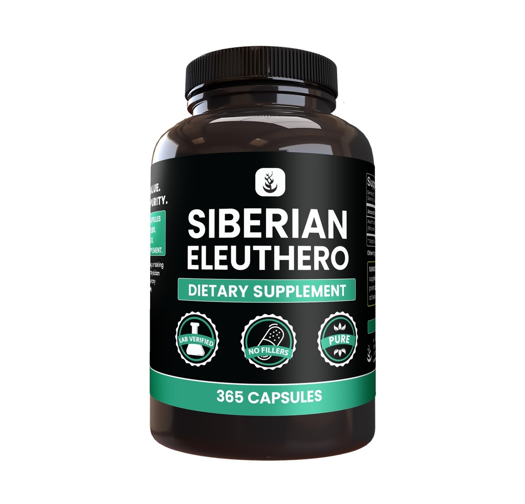 INGREDIENTE ORIGINALE Siberiane Eleuthero, întotdeauna pure, fără aditivi sau fillere, verificate de laborator (365 Count (Pachet de 1)