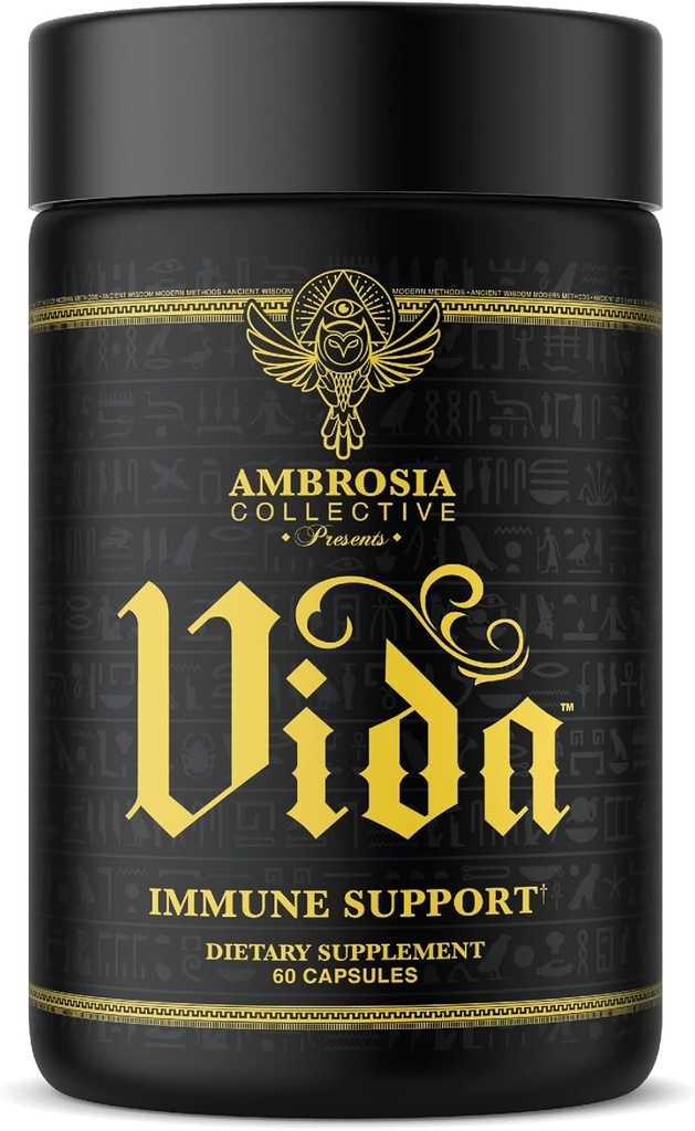 Ambrosia Vida Imunity Support, Elderberry, Vitamina C, Vitamina D și Zinc Supliment, Sistem imunitar Booster (60 capsule)
