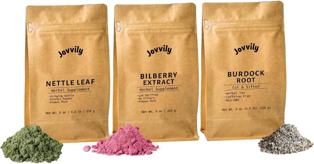 Nettle Leaf Powder, Bilberry Extract de pulbere, și Burdock Root Bundle - 8 oz - Suplimente și ceaiuri