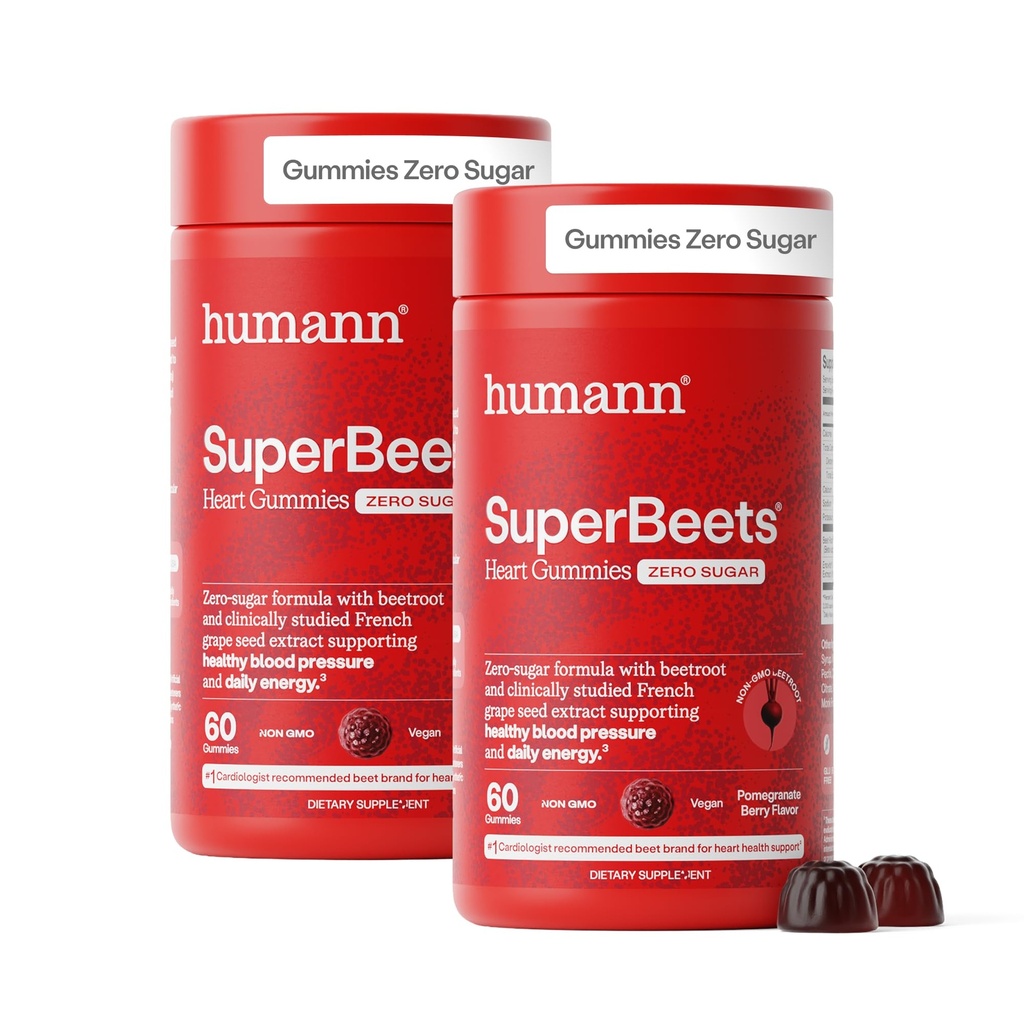 UmanN SuperBeets Gume de inima - Sfecla guma cu inima sanatoasa de sustinere energetica, extract de seminte de struguri si Pudră de sfeclă de zahăr, fără zahăr - aroma de rodie Berry, 120 Conte
