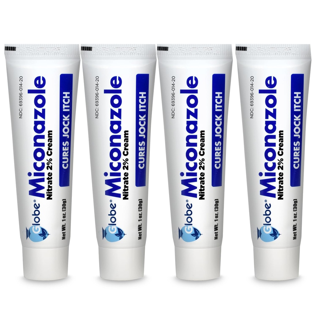 Globe (4 Pack) Miconazol Nitrat 2% Cream antifungic, Cure Cele mai multe sportivi picior, Jock mâncărime, Ringworman şi mai mult. 1 OZ Tub
