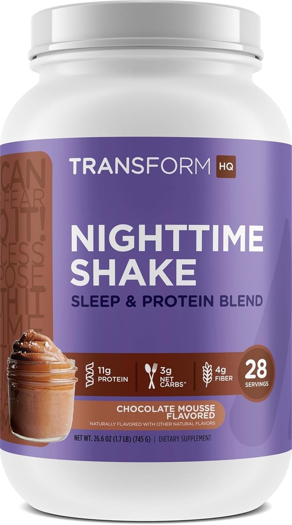 TransformHQ Shake pe timp de noapte, somn + Blend de proteine, 28 Serviri, Aroma de ciocolată Mousse