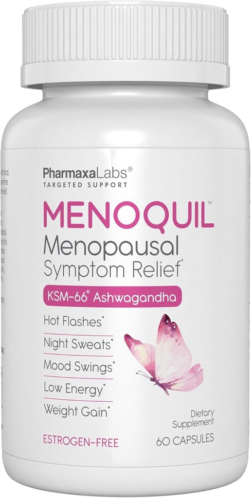 Menopauză Multi-Simptom Relief - Suport pentru Flashuri fierbinți, Transpirații nocturne, Swings și somn odihnitor - Cohosh negru, Ashwagandha, Chasteberry, Soy Isoflavones, Seminte de struguri și salvie - 60 capsule