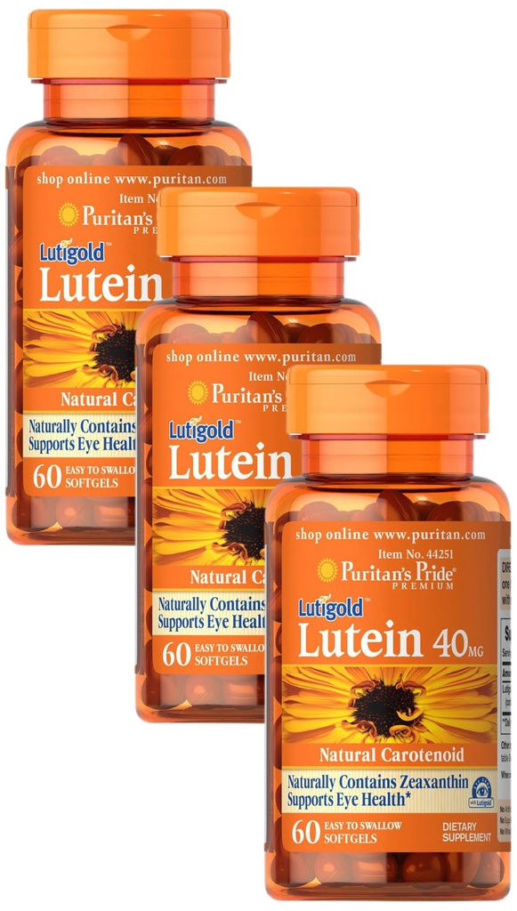 Puritan's Pride Lutein 40 Mg with Zeaxantină, Helps Support Eye Health*, Whole Bean, 60 Ct, (Pachet de 3)