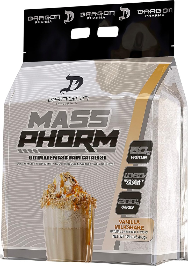 DRAGON PHARMA masă Form, Ultimate Mass Gain Catalizator, 50g Proteine Matrix, 200g de Complex Carbohidrați, Peste 1.000 Calorii per servire (20 serviri, Vanilla Milkshake)