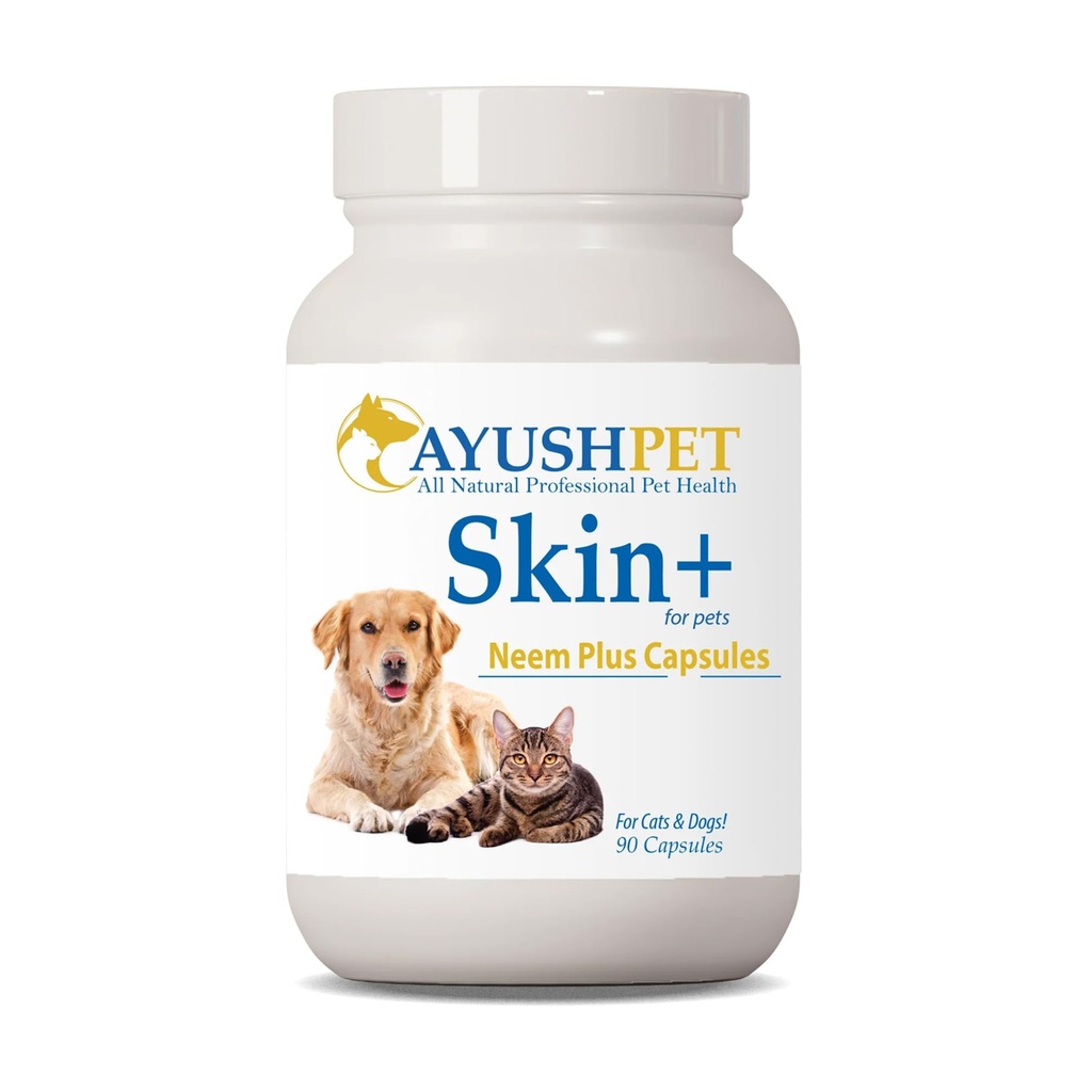 Ayush Pet Neem Plus - Neem Supliment pentru câini, piele și suport pentru haine pentru animale de companie cu piele mâncărime, capsule de plante cu Triphala și Neem pentru Gut și sănătate imună - 90 capsule